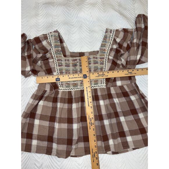 Entro “Corrine” Women’s Boho Plaid Blouse Size Large 100% cotton - Picture 11 of 14